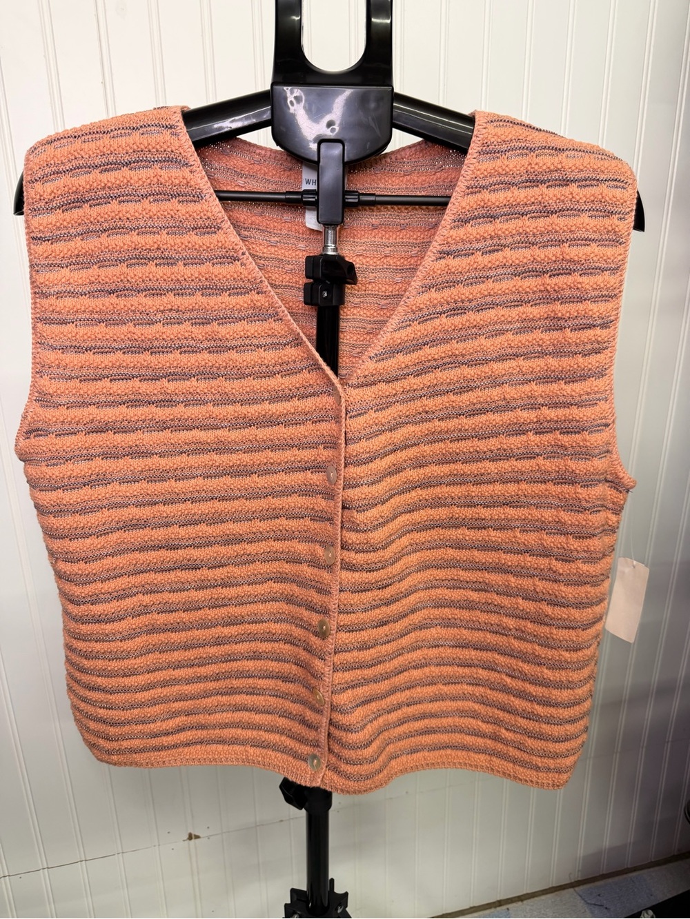 VINTAGE Sleeveless Knit Button-Front Vest - Peach Stripe